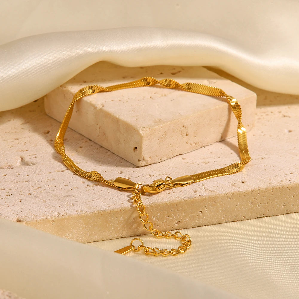 Minimalism 18k Gold Plated Stainless Steel Jewelry Waterproof 3mm Twist Snake Chain Bracelet for Women