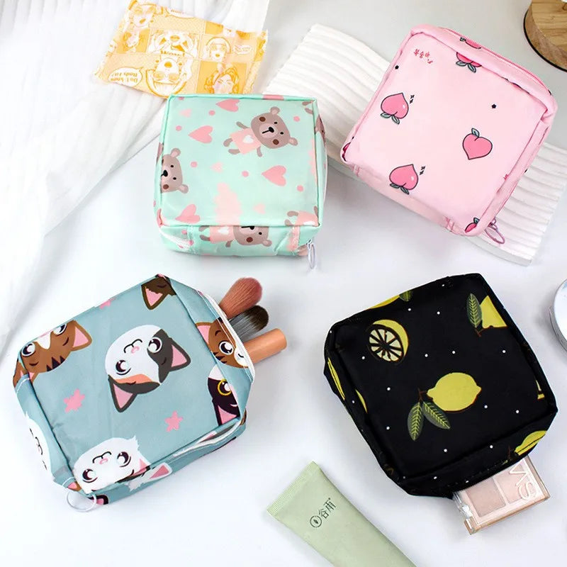 Customized Sanitary Napkin Period Storage Bag Cheap Stock Toiletry Cosmetic Bag Tampons Zipper Organizer