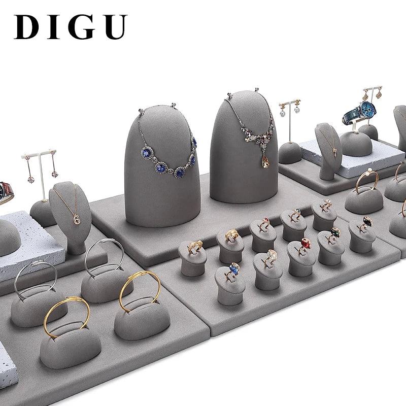 Digu Jewelry Display Stand Microfiber Necklace Ring Ear Window Jewelry Display Props Shop Set Jewelry Display Stand