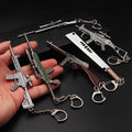 Factory Wholesale Games Model Exquisite Mini Gun Knife Keychain Metal Knife Key Ring Sub Machine Automatic Rifle Key Chain
