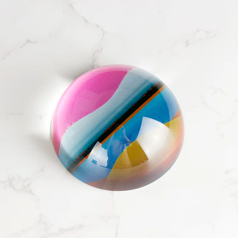 Pretty Custom 80mm Glass Crystal Round Dome Paperweight Colorful Half Ball Paper Weight