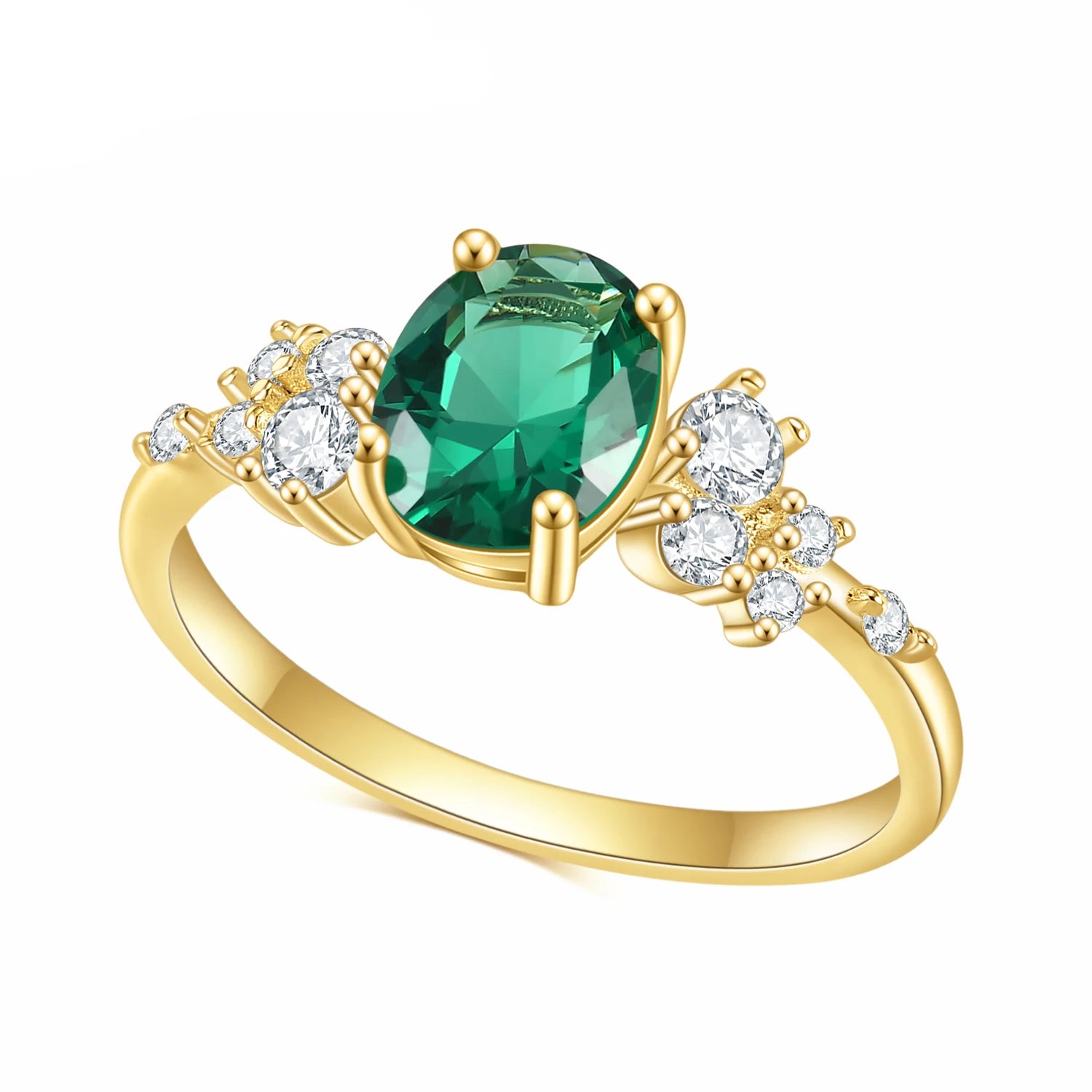 OL0897 OEM ODM Fine Jewelry Factory Wholesale Lab Green Emerald 925 Sterling Silver 14K Gold Plated Engagement Rings