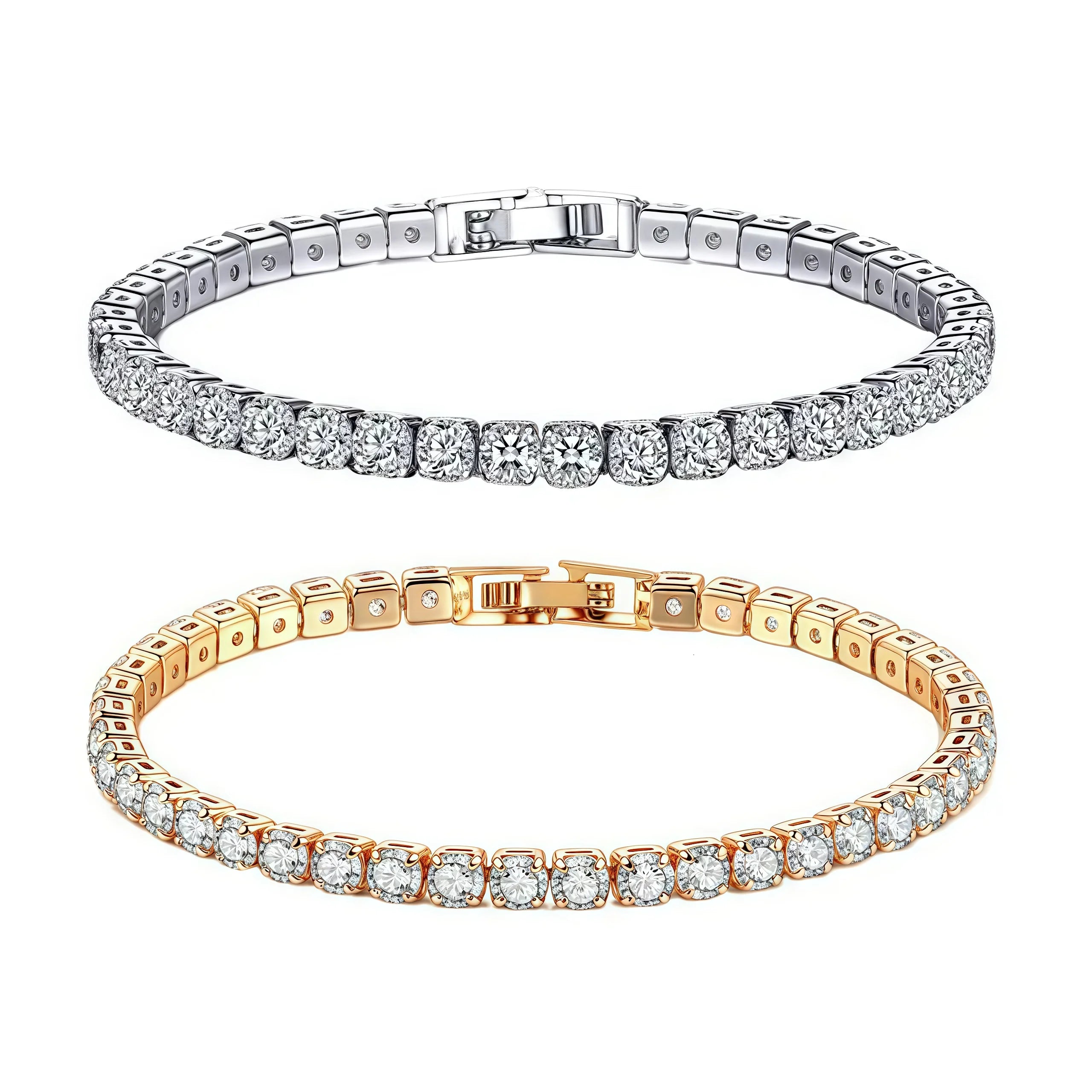Fashion Bracelets Hip Hop Cz Cubic Zircon Iced Out Bling Zirconia 14k Gold Plated Silver Tennis Bracelet for Women Men Jewelry