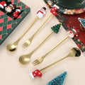 Creative Stainless Steel Spoon Fork Children's Cutlery Set Cute Christmas Coffee Stirring Spoon Gold Cutlery Set