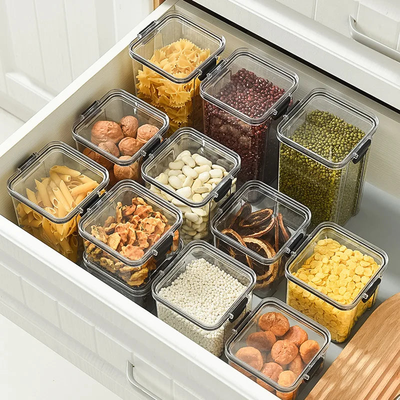 Modern Food Grade Plastic Storage Jar Transparent Moisture-Proof Square Rectangular Herbal Medicine Kitchen Grains Kitchen