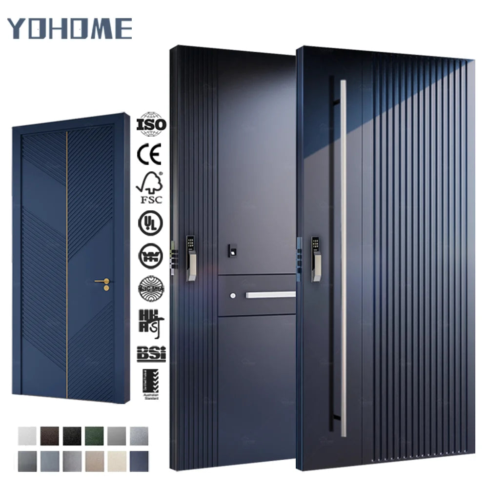 Yohome Custom High End Capable of Enduring All Weather Stable Security Aluminum Metal Armored Entry Front Entrance Doors