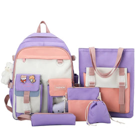 ODM/OBM New Fashion School Book Bag for 5 Piece Student School Bag Set Cute College Backpack Set for Teenagers