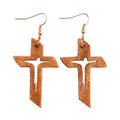 Pendientes De Madera 2022 Natural Wood Jesus Cross Drop Earrings Women Men Wood Cross Earrings