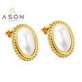 Ason Unique Elegant  Fashion Retro Bridal Pearl Earrings 18k Gold Plated Round Earrings Korean Earrings for Women