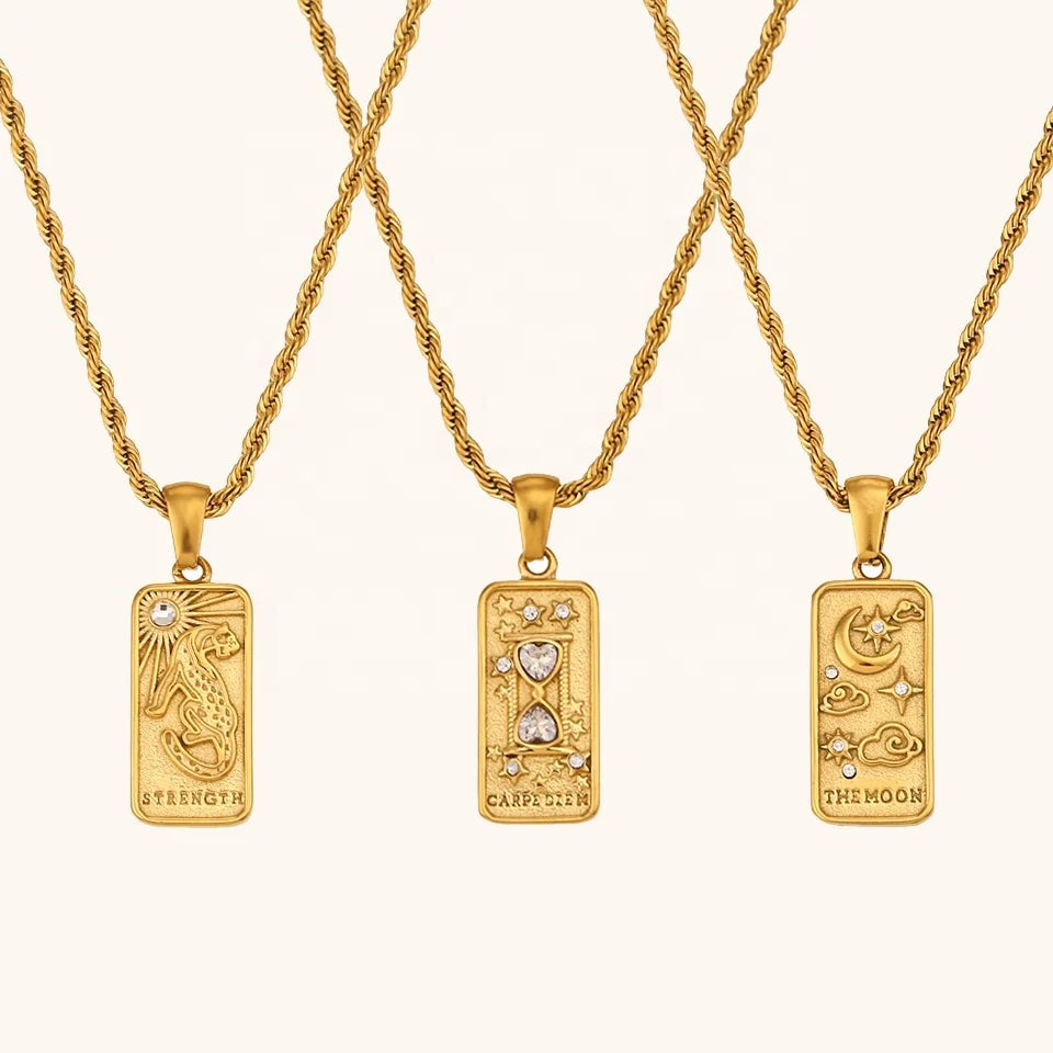 Dingran Wholesale Gold Plated Necklaces Jewelry for Women Tarot Card Necklace Stainless Steel Jewelry
