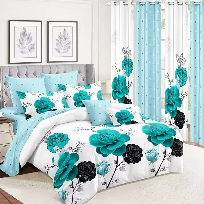Verified Supplier's New Design 3D Printed Flower Bedsheet Set Grommet Rideau Et Drap De Maison Woven Technique Curtain Bedding