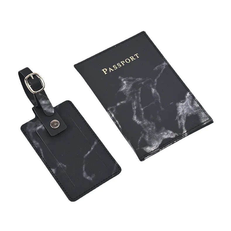 Hot Sale Marbling PU Leather Passport Cover Luggage Tag Set for Travel Can Custom Logo Promotion Gifts