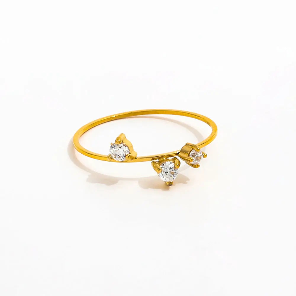 Joolim Jewelry Wholesale 18K Gold Plated Dainty Lines Ring Women 3 CZ Zircon Stainless Steel Engagement