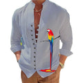 RNSHANGER Autumn Parrot Printing Men Shirts Fashion Long-Sleeved Solid Color Stand-Up Collar Casual Shirt Beach Breathable Shirt
