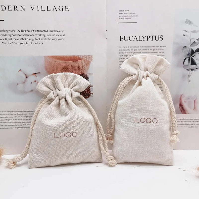 Factory Sales Drawstring Jewelry Gift Bags Custom Logo Cotton Bag  Small Makeup Pouch for Necklace and Earrings