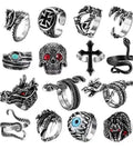 Silver Vintage Goth Punk Rings Set Cool Gothic Ring Pack Trendy Stackable Boho Chunky Knuckle Emo Full Finger Rings Adjustable