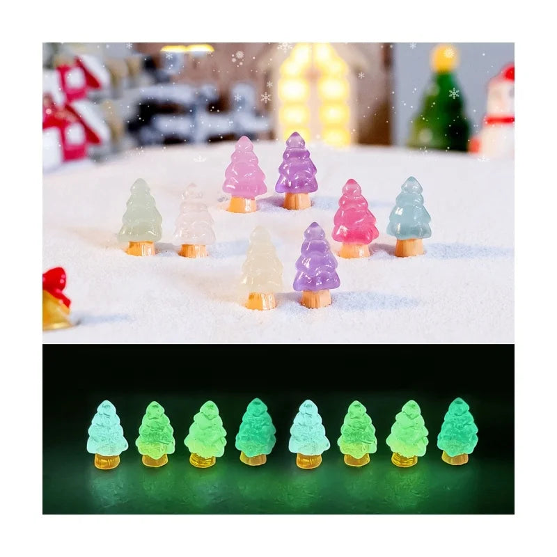 Wholesale Cheapest Price Miniature Luminous Resin Christmas Trees Tiny Glow Toy Mini Glowing Garden Micro Landscape Ornament
