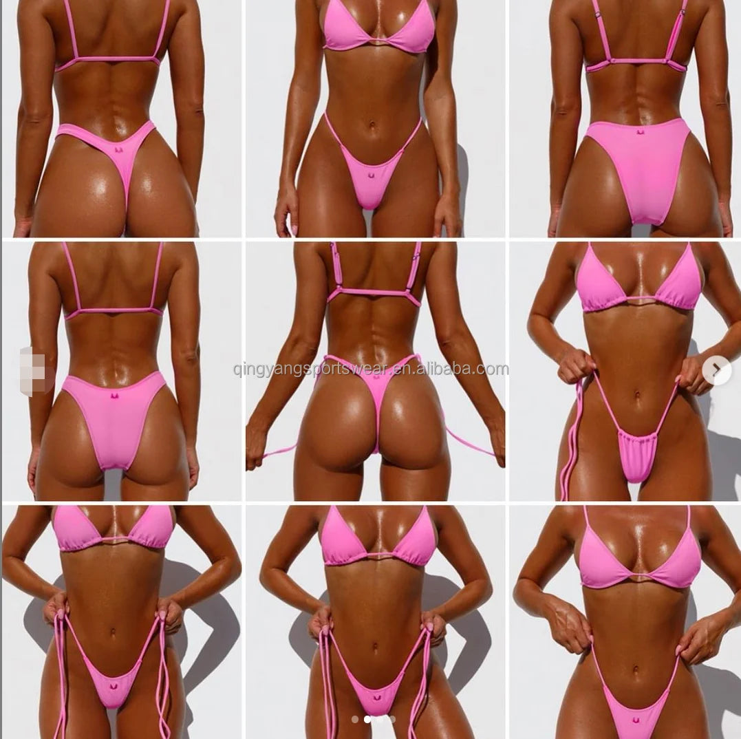 Wholesale Summer Stretchy Beachwear Ladies Fashion OEM Supplier Bikini Multi-color Design Custom Woman Cut Out Triangle Swimwear
