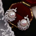 Platinum Plated Stud Earrings AAAA Grade White Freshwater Pearl Bread Shape Flame Design Women's Wedding Gift Jewelry