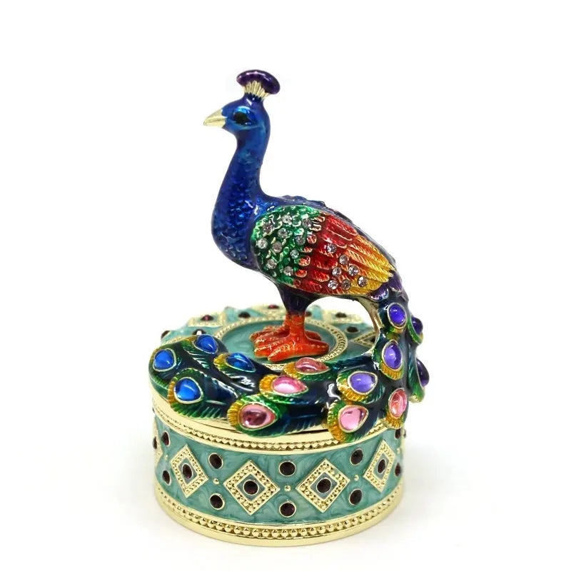 SHINNYGIFTS Hand Painted Beautiful Metal Peacock Trinket Box Modern Style Wedding Favor Keepsake and Jewelry Box
