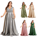 LY2483D Luxurious Plus Size Evening Dresses for Women Sleeveless V-neck Satin Lace A-line Wedding Dresses for Bridesmaid Dress