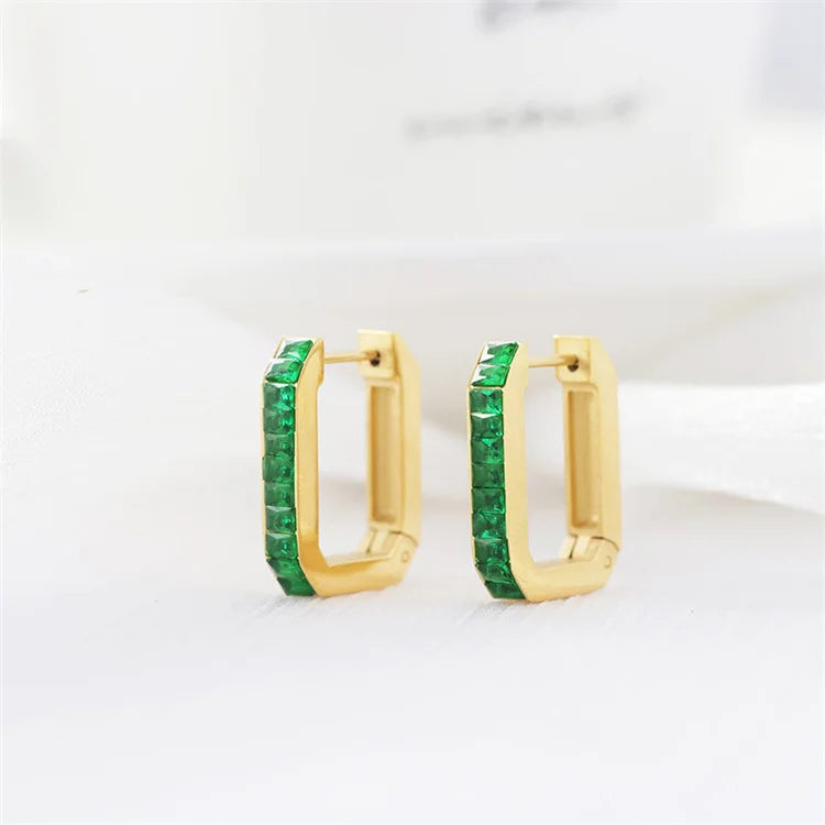 Wholesale 18k Gold Plated Geometric Earring Stainless Steel Crystal Earring