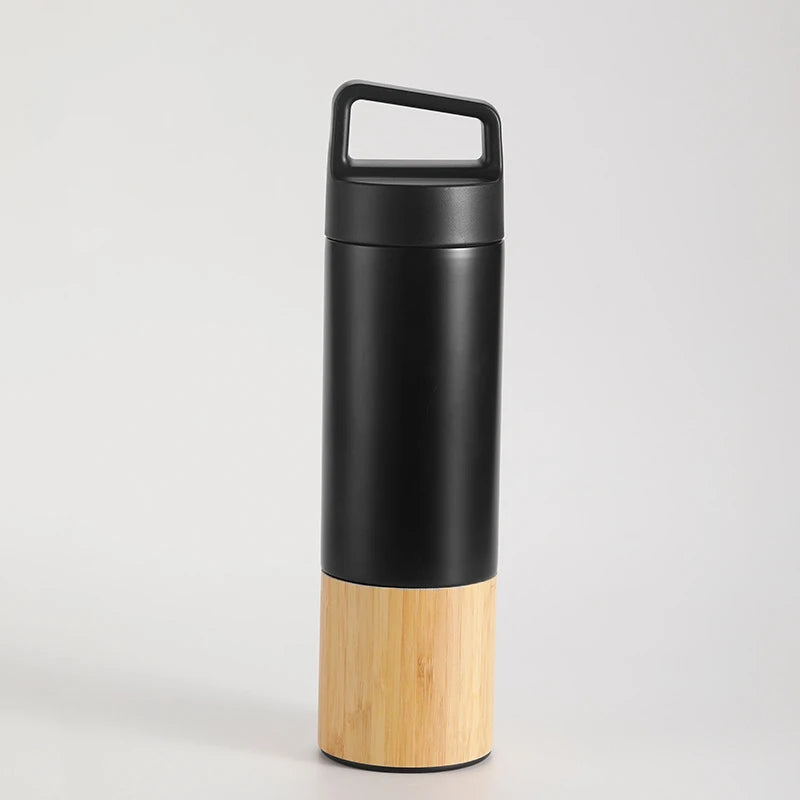 FX Factory 304 Stainless Steel Bamboo Tea Water Bottle Flask Wide Mouth Coffee Cup Bamboo Tumblers With Tea Infuser