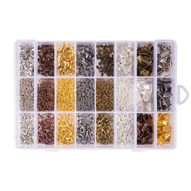 6 Colors Mixed Sizes 2580Pcs Fold Over Iron Cord Ends Ribbon End Jump Rings and Lobster Claw Clasps for Jewelry Find