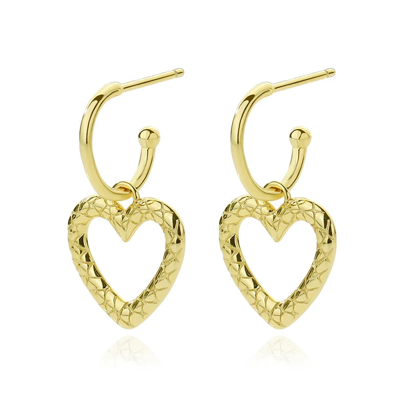European and American Style Fashion Earrings Silver 925 Gold Plated Women Heart Earrings Drop
