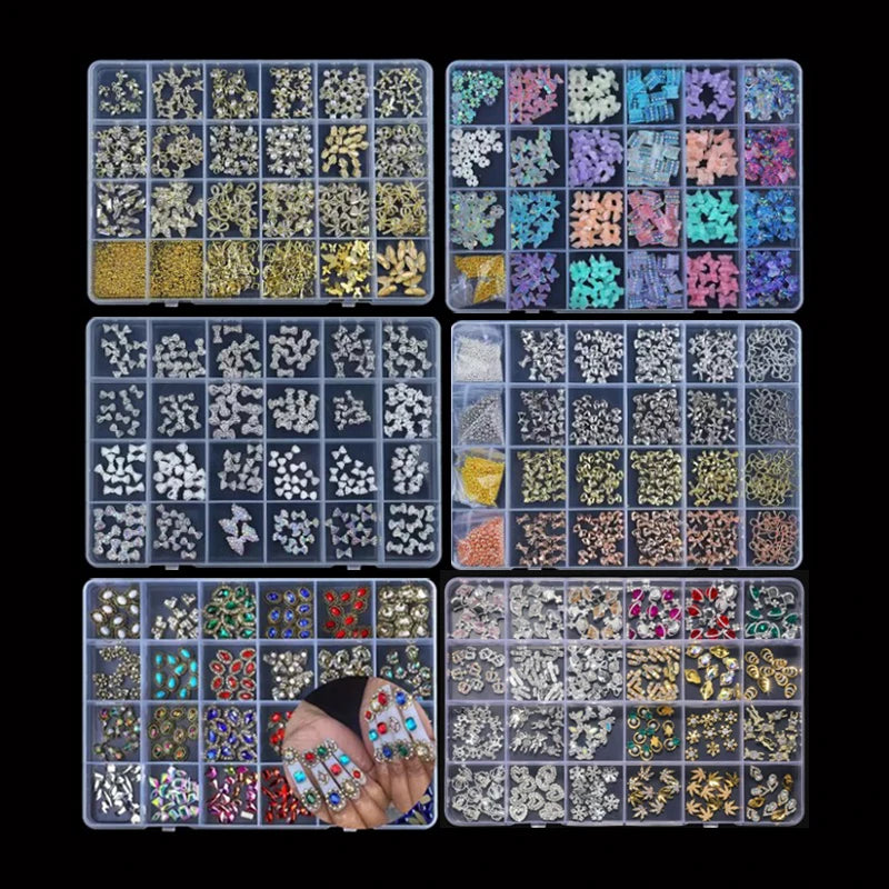 24 Grid 3D Nail Art Rhinestones Alloy Crown Resin DIY Jewelry Set Nail Accessories Decoration Kawaii Charms for Nails