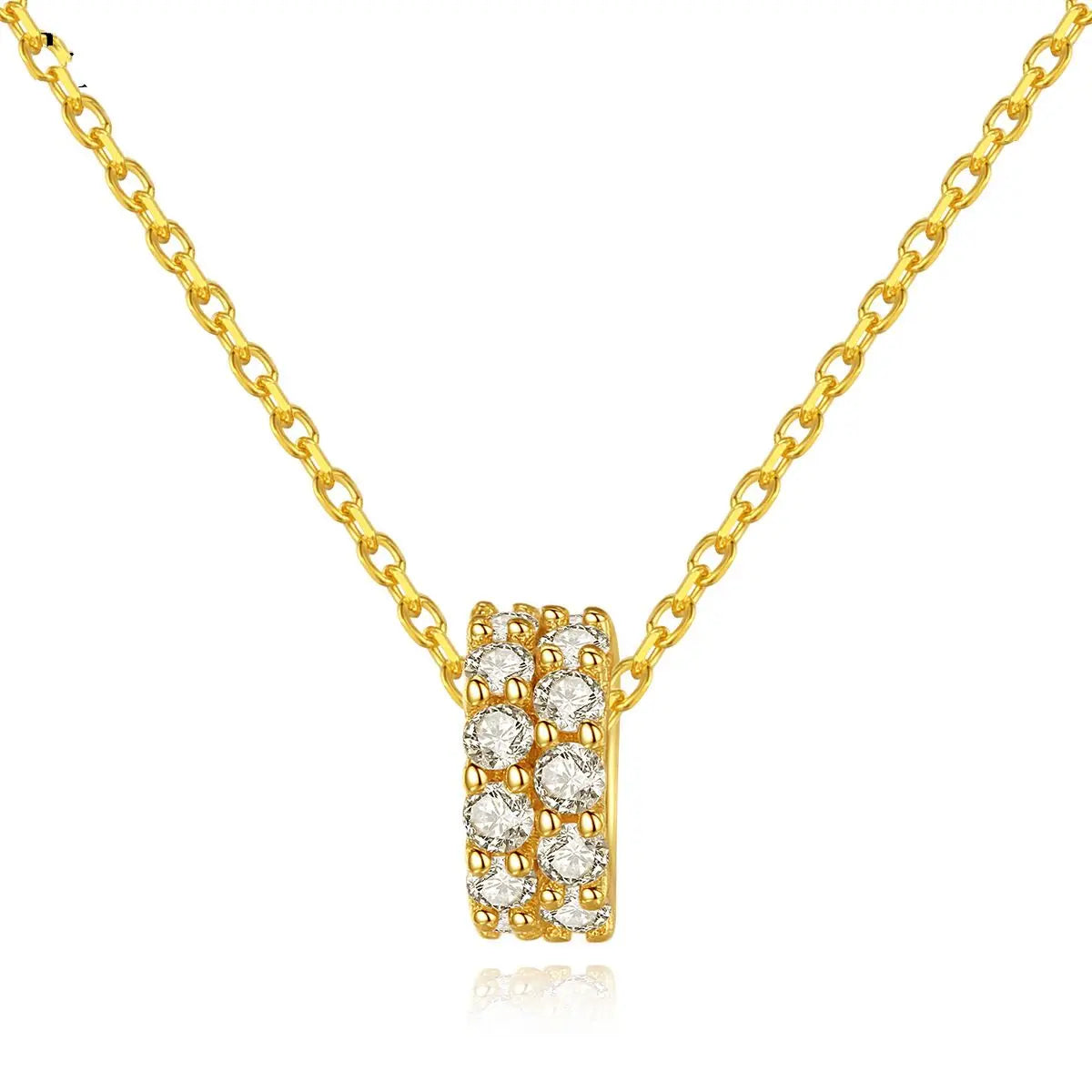 OAHLAN Fashion Jewelry Full Circle Cubic Zirconia Gold Plated 925 Sterling Silver Pendant Necklace for Women Mother's Day Gift