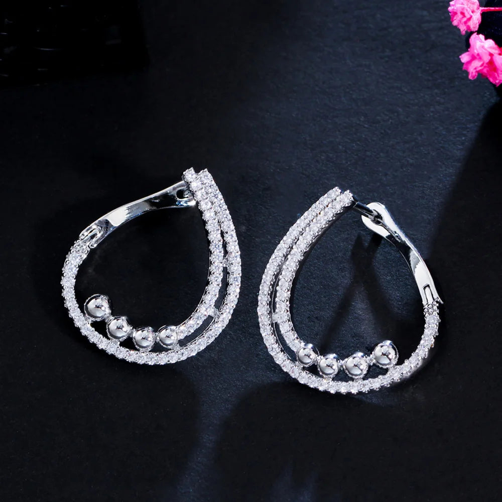 Stunning Fashion Design Silver Plated Cubic Zircon Round Circle Hoop Earrings for Women Trendy Jewelry