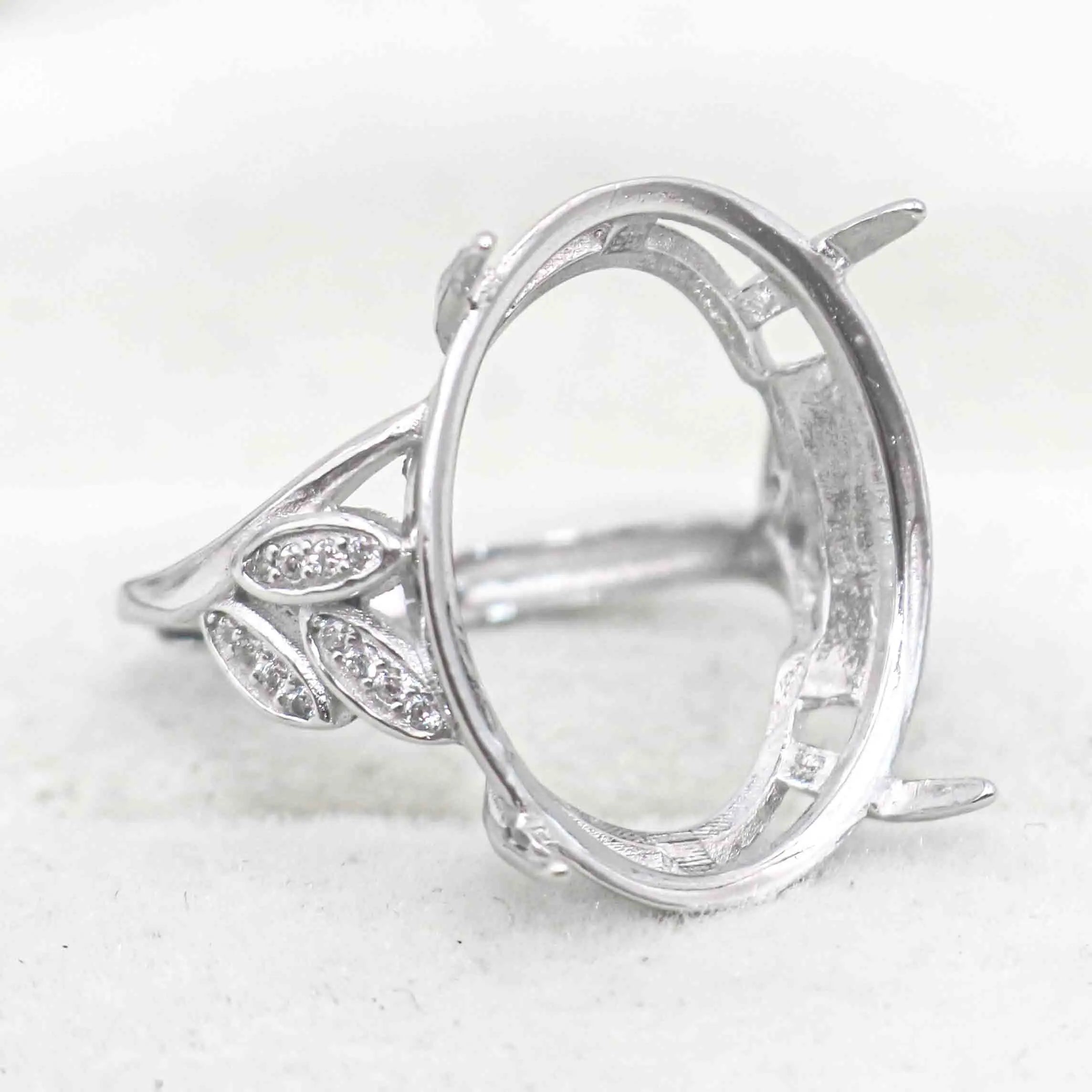 Sterling Silver 17*20mm Semi Mount Ring Empty Frame Blank Support Claws Setting S925 Base Holder Without Center Stone for Inlay