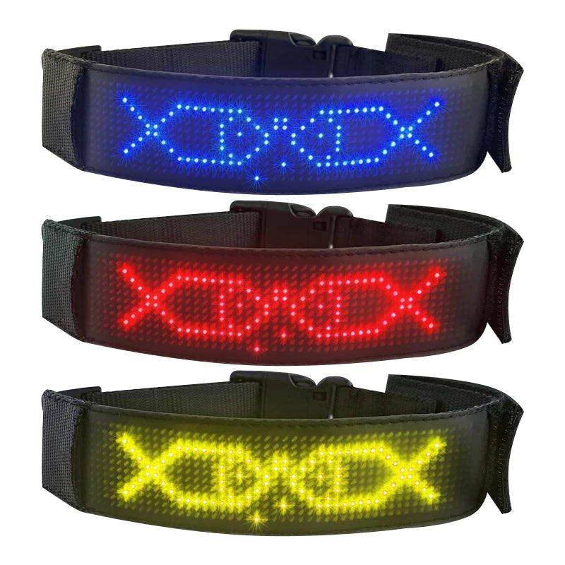 2025 Free Size Adjustable LED Display Pet Collars Luminous Wireless LED Panel Harnesses with Flexible Display