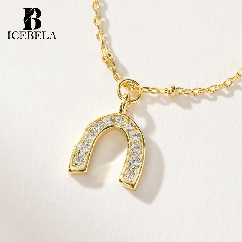 Light Luxury Stylish Chic Fine Jewelry 925 Sterling Silver 18k Gold Plated Zircon Horseshoe Pendant Necklaces for Women