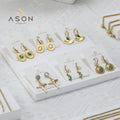 Ason Fashion Jewelry Eyes Star Leaf Drop Earrings Oval Sector Green Pink Zircon 18K Gold Plated Stainless Steel Hoop Earrings