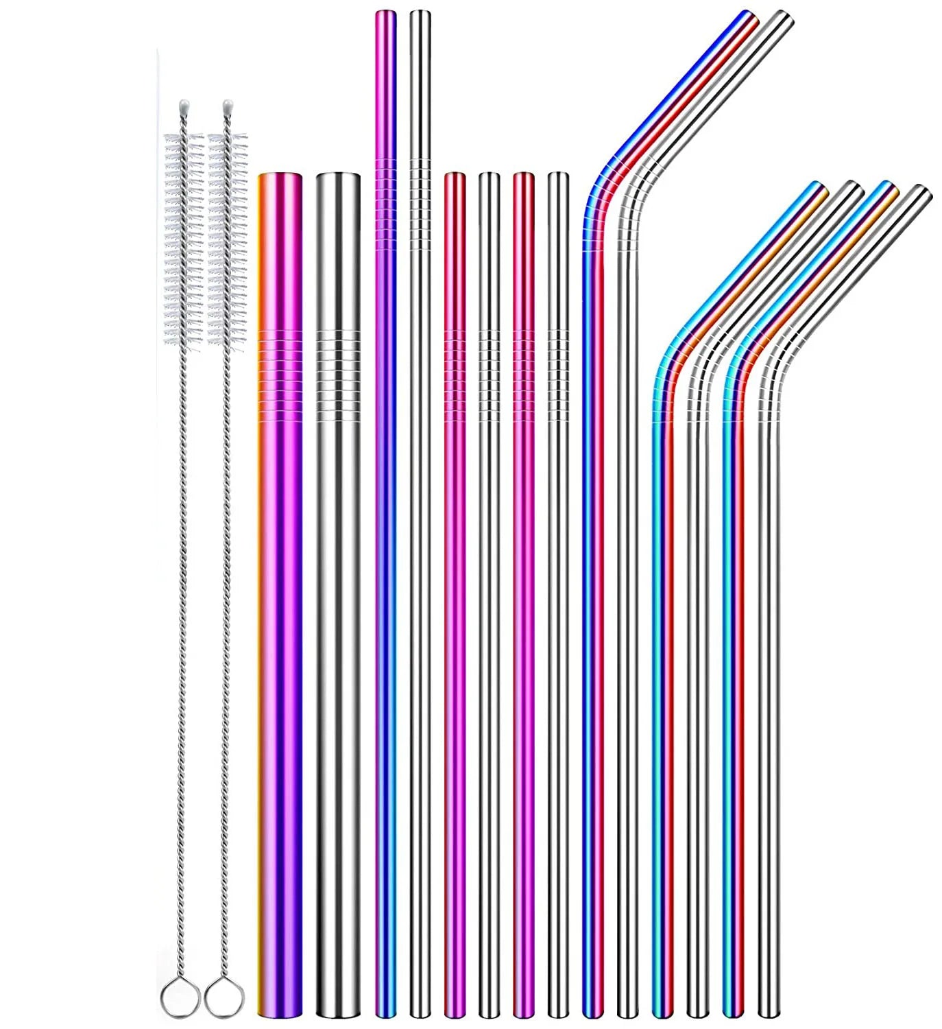 Colorful Reusable Eco-Friendly Stainless Steel Straws with Custom Logo for Smoothie Bubble Tea Drinkware Accessories