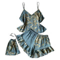 Fashion Floral Printing Shorts Loungewear Women's Satin Summer Pajama