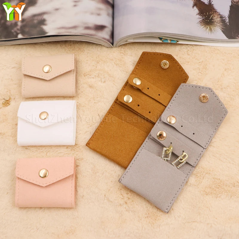 Mini Faux Microfiber Leather Soft Small Jewelry Roll Bag Portable Jewelry Display Pouch Earrings Ring Necklace Storage Bag