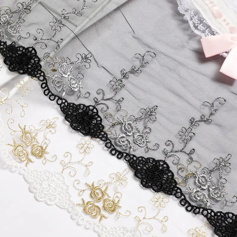 Luxury Embroidery Lace Mesh Plain Wedding Tulle Lace Fabric Lolita Border Mesh Headscarf Clothing Dress DIY