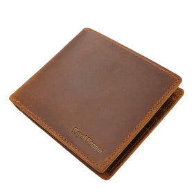 Royal Bagger Men's Short Wallet Crazy Horse Leather Slim Wallets for Men Retro Fashion Card Holder Purse Business Casual Purses