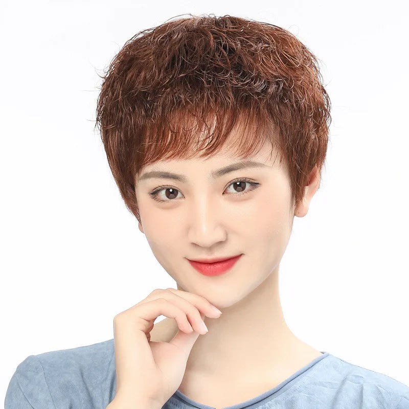 TP Wholesale Short Curly Hair with Oblique Bangs Human Hair Wigs Natural Chinese for Women PVC Bag Lace Front Wigs Transparent