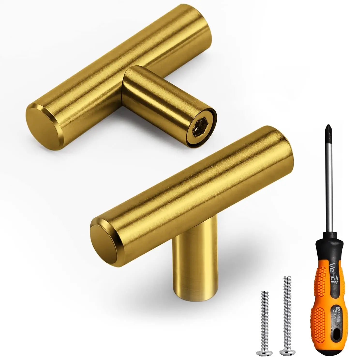 WEKIS Stainless Steel Modern Euro Bar Style T Bar Rectangle Knobs 20 Pack Single Hole Brushed Brass Cabinet Pull Handles