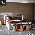 High Quality Italian Luxury Leather Double Bed Master Bedroom Big Bed Villa Striped Patchwork Fabric Bed for Private Mansion