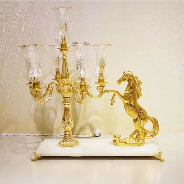 Wholesale Luxury Gold Metal Horse Sculpture Candlestick Holder Classic Eco-Friendly Home Hotel Decoration Lighting Stylish