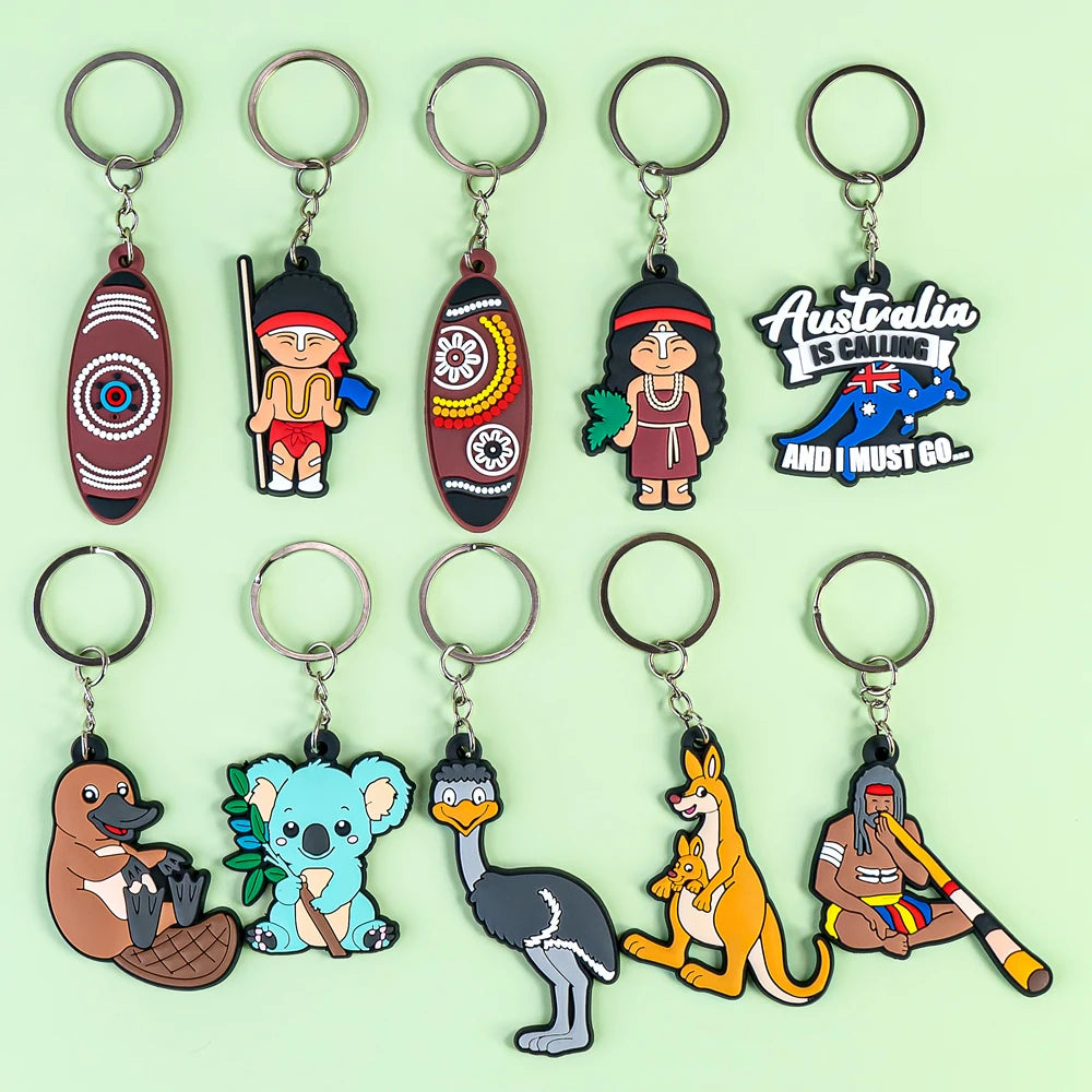 Trendy Oceania Keychain Cute PVC Great Barrier Reef and Aboriginal Art Keyring for Collectors and Promotional Sales