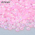 JUNAO Wholesale 4mm 5mm 6mm Round Shape Strass Stone Jelly Pink AB Crystal Flatback Resin Rhinestone for DIY Crafts