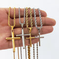 Gold Rope Chain Cross Pendant 32mm 25mm Stainless Steel Diamond Cut Religious Polished Beveled Edge Men Crucifix Cross Necklace