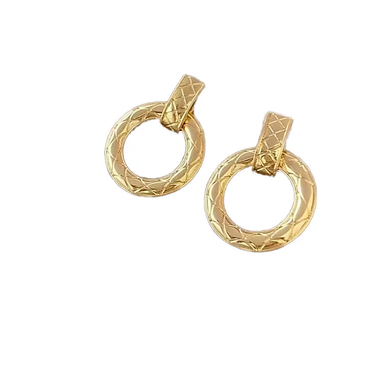 Vintage 18k Gold Plating Hollow round Drop Earrings Gold Textured Circle Stud Earrings Zircon Geometric Shape Wedding Gift Party
