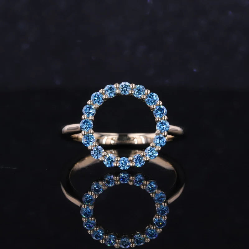 Starsgem  Engagement Ring 10k 14K 18K Pure Gold 2.0mm  Halo Blue HPHT CVD Diamond Rings